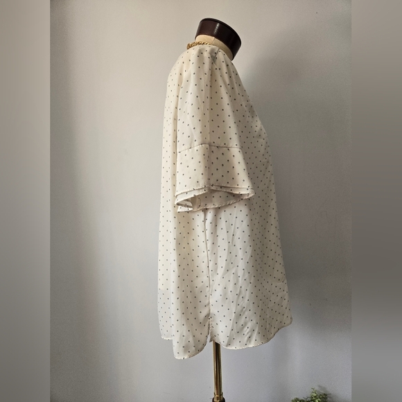 ALFRED SUNG Cream Polka Dot Blouse. Short Bell Sleeves.  Size XL - Picture 6 of 12